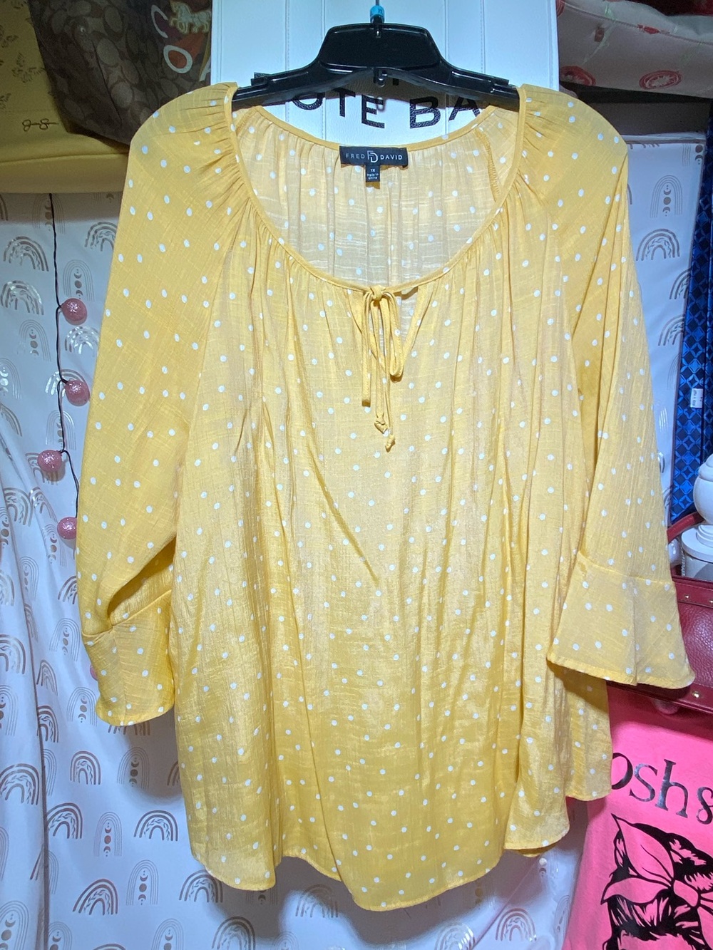 Fred David Yellow Polka Dot Peasant Top
